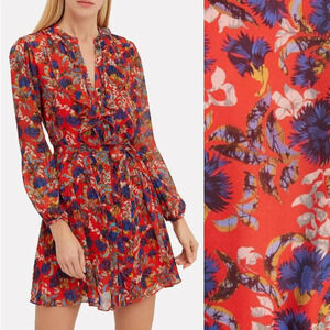 Saloni Tilly Ruffle Floral Silk Mini Dress 26017